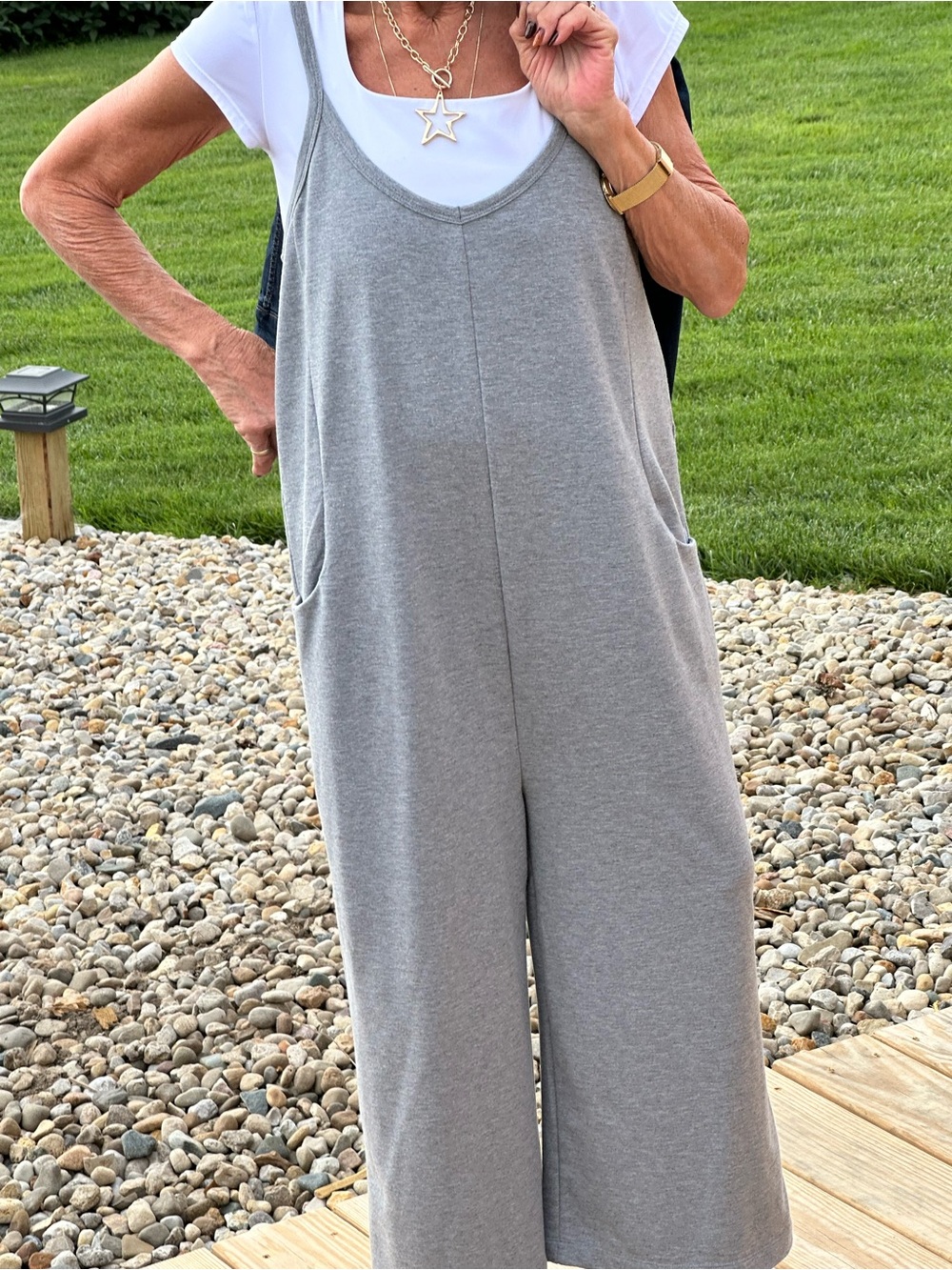 Sincerely Jules Gray Wide Leg Jumpsuit, Size M, Sleeveless, Pocket Knit Lounger
